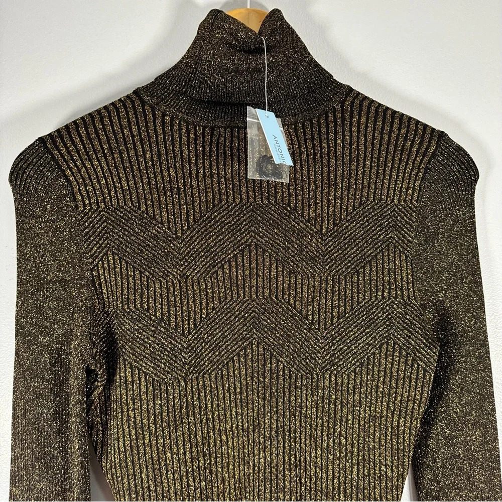 Antonio Melani black and gold metallic knit turtleneck sweater size small NWT - Picture 6 of 8